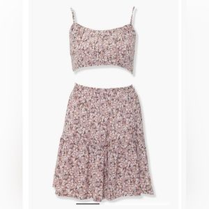 Forever 21 Floral Crop Top Matching Set Mini Skirt size Small